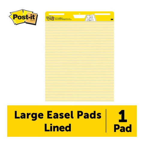 Post-it Super Sticky Easel Pad, 25" x 30", Yellow With Blue Lines, Pad Of 30 Sheets