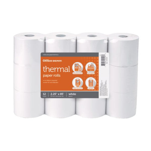 Thermal Paper Rolls, 2-1/4" x 85', White, Pack of 12