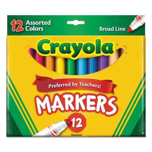 Crayola Non-Washable Marker, Broad Bullet Tip, Assorted Classic Colors, Dozen