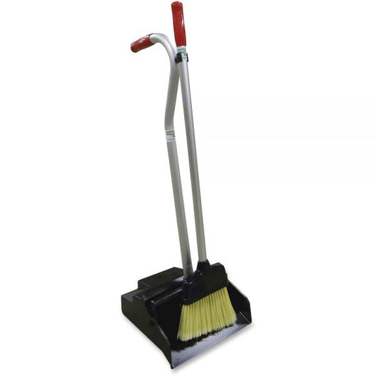 Unger Ergo Dustpan With Broom, 12w x 33h, Metal with Vinyl Coated Handle, Red/Silver