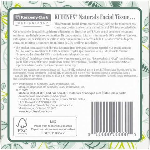 Kleenex Naturals Facial Tissue for Business, BOUTIQUE POP-UP Box, 2-Ply, White, 90 Sheets/Box, 36 Boxes/Carton