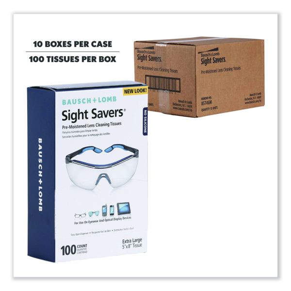 Bausch & Lomb Sight Savers Premoistened Lens Cleaning Tissues, 8 x 5, 100/Box, 10 Box/Carton