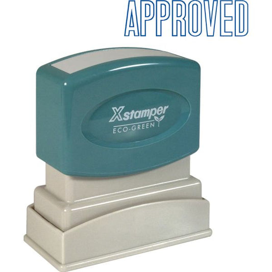 Xstamper APPROVED Title Stamp Message Stamp - "APPROVED" - 0.50" Impression Width x 1.63" Impression Length - 100000 Impression(s) - Blue - Recycled - 1Each