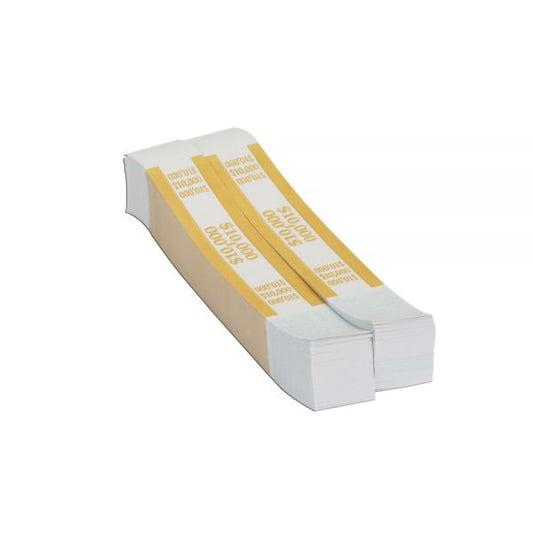 PAP-R Currency Straps 1.25" Width - Self-sealing, Self-adhesive, Durable - 20 lb Basis Weight - Kraft - White, Yellow