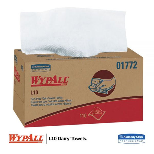 WypAll L10 SANI-PREP Dairy Towels, POP-UP Box, 1-Ply, 10.25 x 10.5, 110/Pack, 18 Packs/CartonWypAll L10 SANI-PREP Dairy Towels, POP-UP Box, 1-Ply, 10.25 x 10.5, 110/Pack, 18 Packs/Carton