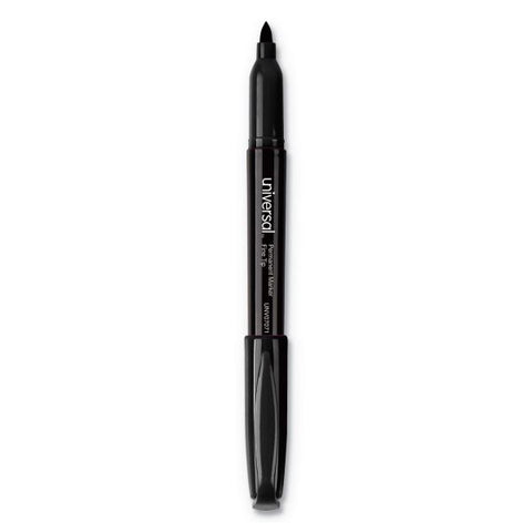 Universal Pen Style Permanent Markers, Fine Point, Black, Dozen