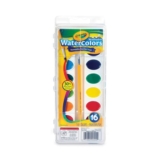 Crayola Washable Watercolors, 16 Assorted Colors, Palette Tray