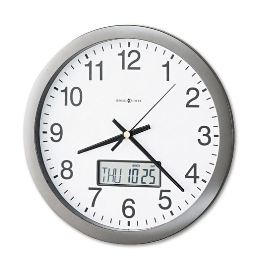 Howard Miller Chronicle Wall Clock with LCD Inset, 14" Overall Diameter, Gray Case, 2 AA (sold separately)