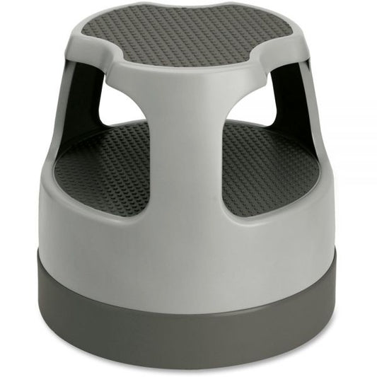 Cramer Scooter Stool, Round, 2-Step, Step and Lock Wheels, 300 lb Capacity, 15" Working Height, Gray