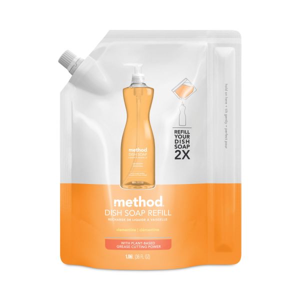 Method Dish Soap Refill, Clementine Scent, 36 oz Pouch, 6/Carton