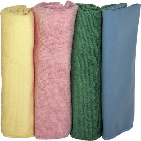 Genuine Joe Cleaning Cloths 16" x 16" - MicroFiber - Assorted - 4/ Pack