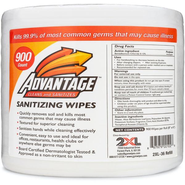 2XL Advantage Sanitizing Wipes 6" x 8" Wipe Size - 900 Wipes/ Roll - 4 Rolls/ Carton