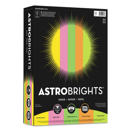 Astrobrights Color Paper, 24 lb, 8 1/2 x 11, "Neon" Assortment, 500 Sheets/Ream