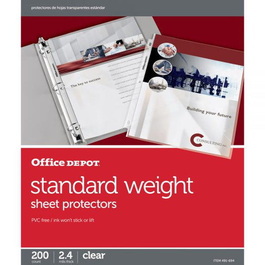 Standard Weight Sheet Protectors, 8-1/2" x 11", Clear, Pack Of 200