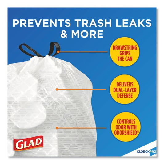 Glad Tall Kitchen Drawstring Trash Bags, 13 gal, 0.72 mil, 24" x 27.38", Gray, 100/Box