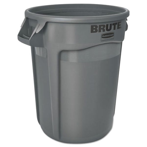 Rubbermaid Commercial Vented Round Brute Container, 32 gal, Plastic, Gray