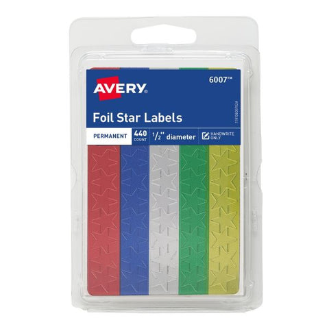 Avery Assorted Foil Star Labels 440 Stickers/ Pack