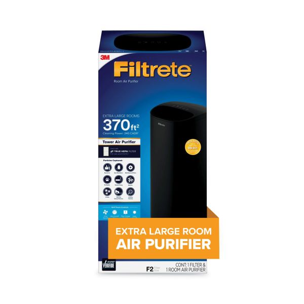 Filtrete Tower Room Air Purifier for Extra Large Room, 370 sq ft Room Capacity, Black