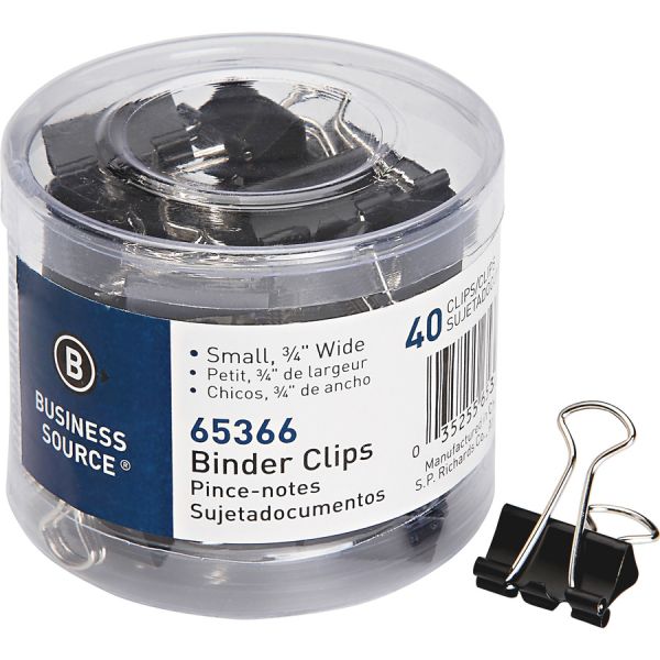 Business Source Small Binder Clips Small - for Paper, Project, Document - 40 / Pack - Black