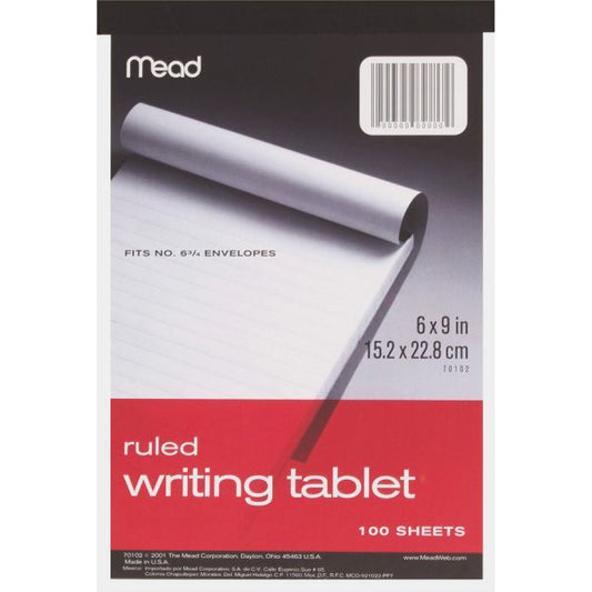 Mead Top-Bound Writing Tablet 6" x 9" - Ruled - White - 100 Sheets/ Pad - 1 Pad