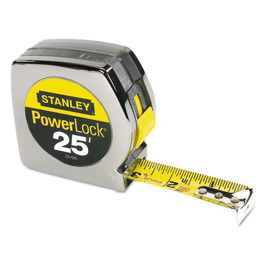 Stanley Powerlock II Power Return Rule, 1" x 25ft, Chrome/Yellow