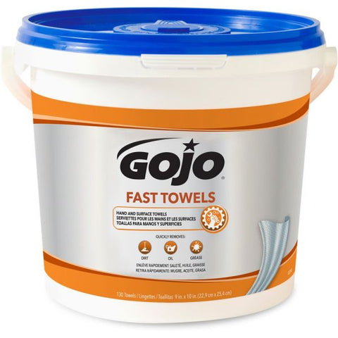 Gojo Fast Towels Bucket Fresh Citrus - Blue, Clear - Moisturizing, Non-irritating, Heavy Duty, Cleaning - For Multipurpose - 130 Per Bucket - 4 / Carton