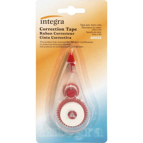 Integra White Correction Tape 0.20" Width x 19.69 ft Length - White TapeWhite Dispenser - Non-refillable - 12 / Box - White