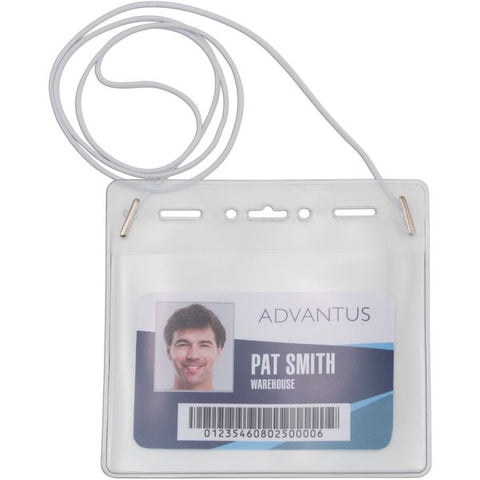 Advantus Horizontal ID Card Holder with Neck Cord Support 4" x 3" Media - Horizontal - Vinyl - 25 / Pack - White, Clear