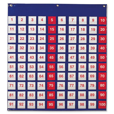 Learning Resources Hundred Pocket Chart 26" x 27.5" - 100 Pockets - Nylon - Blue