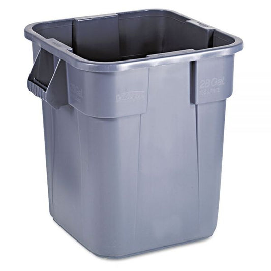 Rubbermaid Commercial Square Brute Container, 28 gal, Polyethylene, Gray